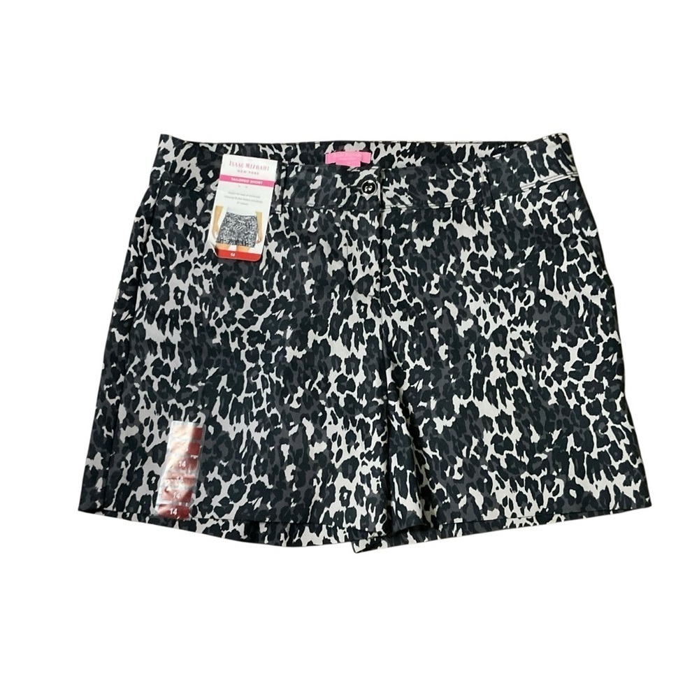 Isaac Mizrahi Black and Gray Leopard Print Tailored Shorts